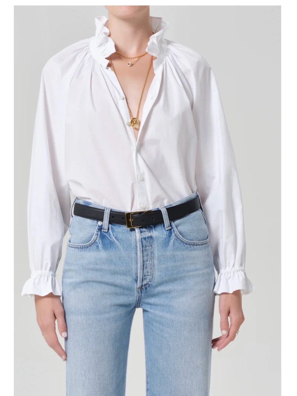 Citizens Of Humanity Loretta White Ruffle-Neck Button Down Shirt